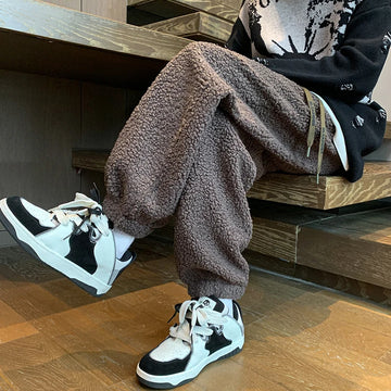 Aidase Winter Thickened Pants Men Warm Fashion Retro Lamb Wool Pants Men Oversized Streetwear Loose Straight Pants Mens Thick Trousers aidase-shop